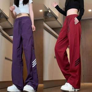 American Retro Quick Dry Ice Silk Sport Pants Women Summer Thin Small Size Tall Slim Loose Drapey Casual Pants High Waist Wide Leg