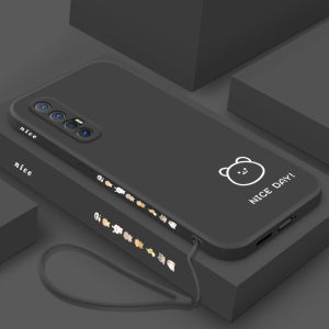 Side Painted Opporer3 Phone Case Stylish Simple Painting Bear and Rabbit Reno3pro Straight Liquid Protective Case Rer3 Original Version All-Inclusive Silicone Soft Shell Internet Celebrity Ultra-Thin Drop-Resistant Men and Women