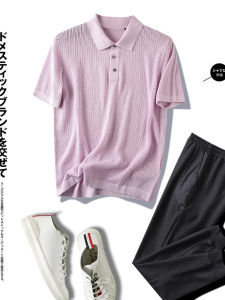 Heavy Weight No Compensation! Cashmere + Cotton! Italian Single Men Thin Hollow Knitting Short-Sleeved Polo Shirt T-shirt Summer