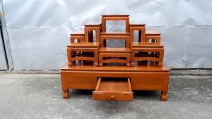 MAITHAI  โต๊ะหมู่บูชาไม้สัก หมู่ 9 หน้า 6 ขนาด 56*100*79 ซม. ขนาดลิ้นชัก 29*40*8 ซม. โต๊ะบูชาพระ โต๊ะหมู่บูชา โต๊ะหมู่วางพระ