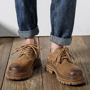 Mens Casual Low-Top Work Boots Retro Nubuck Shoes Versatile for Office Wear Autumn Martin Shoes Comfortable All-Season Loafers