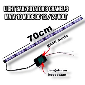 LIGHT BAR/ROTATOR LAMPU ATAP 8 CHANEL 3 MATA 10 MODE 70 CM DC 12 / 24 VOLT