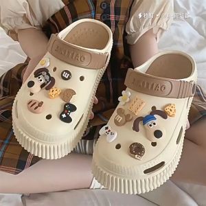 [READY STOCK🇲🇾] Women 5cm High Heel Adventure Gromit design DIY Jibbitz Charms Summer Outdoor Anti-Slip Thick Bottom EVA Heeled Slipper Sandal | Kasut Selipar Perempuan