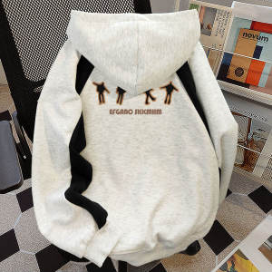 American Retro Print Hoodie Mens Winter Fleece Lined Loose Casual Couples Jacket Youth Popular Polyester Cotton Blend