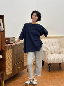 Pure Cotton round Neck T-Shirt Womens Casual Loose Fit Summer Seven Sleeve Womens Top Comfortable Breathable Colorful T-Shirt