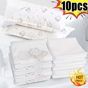 10pcs No Cleaning Kitten Printing Disposable Pillowcase Portable Thickened Dirt-Proof Non Woven Travel Pillow Cover Household Hotel Bedding Accessories