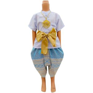 ชุดไทยเด็กชายหรือชุดไทยพี่หมื่นคู่กับโจงกระเบนผ้าไหมทอลาย ชุดราชปะแตนเด็กชาย (แถมฟรีผ้าคาดเอวทุกชุด)