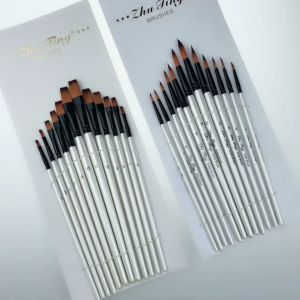 12 pcs Nylon Watercolor Paint Brush Pen Set for Learning DIY Wooden Handle Oil Acrylic Art Brushes