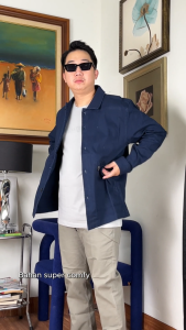 POLICE Kemeja Polos Semi Jaket Blue Black Regular Fit Lengan Panjang Pria