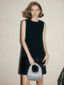 FAMANXUAN | Black Wool Sequin Evening Dress