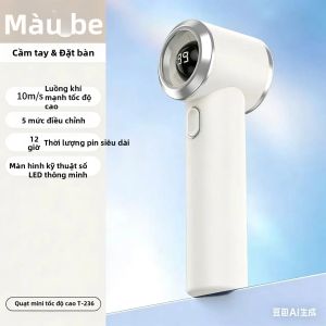 Quạt Mini Sạc USB T-236 Có Màn Hình LED 199 Tốc Độ Pin 12H Cầm Tay & Để Bàn Tiện Dụng Cho Du Lịch Cắm Trại