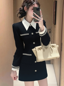 DANTING | Elegant Black Waist-Cinching Dress