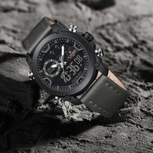 Naviforce | NAVIFORCE Watches for Men Casual Fashion Dual Display Sport Genuine Strap Alarm Mode Quartz Wristwatch Man 30m Waterproof Watch