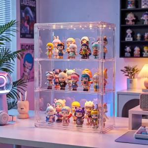 1 Pc Clear Acrylic Figure Display Case with Two Removable Shelves Waterproof and Dustproof Storage Box for Mini Figurines