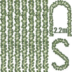 พืชสีเขียวจำลองหวายใบยูคาลิปตัส5ชิ้น2.2ม. ของตกแต่งงานปาร์ตี้แต่งงานห้องนั่งเล่นในบ้านใบไม้จำลองของตกแต่งสวน