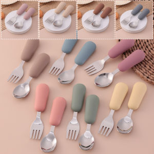 Color Kids 2PCS Stainless Steel Fork Spoon Baby Feeding Set Eco Friendly Toddler Utensil BPA Free Kids Dinnerware Baby Stuff