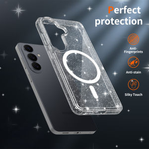 Luxury Clear Sparkly Glitter Case For Magsafe Samsung Galaxy S26 Ultra S25 Plus S24 S23 5G Cute Anti-Yellowing Slim Phone Cover