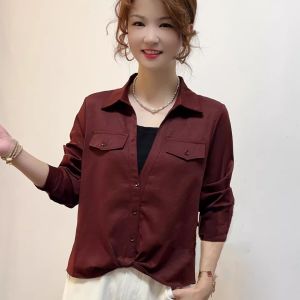 Fall New Style Loose Fit Long Sleeve Shirt Womens Fashion Casual Thin Top Anti-Light Walking Shirt False Two-Piece Design