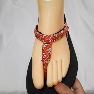 L1 Red Flip Flops for Women Flat Casual Sandals with Patterned Straps