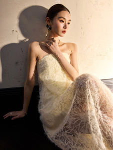 ชุดเดรสสายเดี่ยวแขนกุดผ้าตาข่ายสีน้ำตาล ชุดเดรสผู้หญิง ชุดราตรีหรูหรา ดีไซน์เก๋ไก๋ ชุดเดรสฤดูร้อน ชุดเดรสผู้หญิง