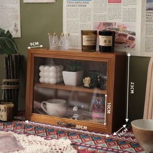 Retro Wooden Desktop Coffee Cup Display Cabinet Tea Set Storage Rack Organizer Dustproof Cover Acrylic Two-layer Stand