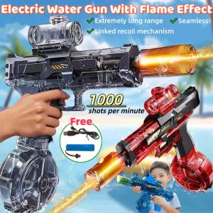 Electric Water Gun With Flame Effect Waterproof Magazine Pistol Charger Baril For Kids & Adult Boys Water Gun High Pressure With Large Capacity Water Gun Toys Electric Childrens High-speed Rapid-fire Linked Recoil Water Spray Nozzle Jet Water Gun Toy