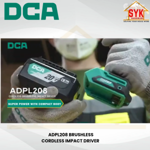 SYK DCA Cordless Brushless Impact Driver 20V ADPL208 Solo Hex Impact Driver Power Tools Mesin Impak Bateri