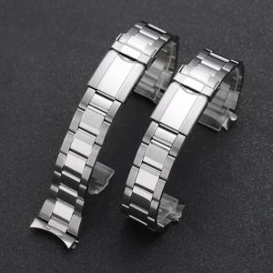 Curved End Strap 20mm Stainless Steel Watchbands 18mm 19mm 22mm Universal Folding Buckle Men Sport Bracelet Metal Watchband Belt
