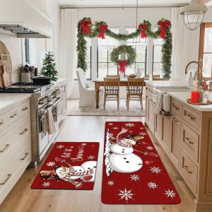 VIKAMA Christmas Kitchen Mat Cartoon Snowman Non Slip Washable Hallway Rug Indoor Outdoor Entryway Doormat Festive Home Decor