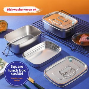 304 Stainless Steel Lunch Box Storage Retention Samples Box Rectangular Double Deck Compartment Bento Box Fruit Foodstuff Box Office Worker