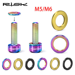 Risk 10pcs Titanium Alloy Washer M5 M6 Spacer for MTB Road Bicycle Stem Disc Brake Seat Crank Calipers Bike Gasket Repair Parts
