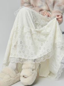 High Waist Lace A-Line Midi Skirt Womens Spring Autumn New Style Cake Skirt Draping Casual Large Swing Korean Style