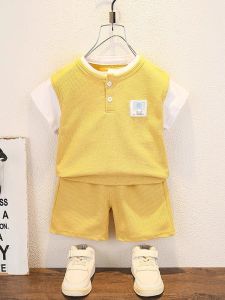 Baby Boy Clothes Set Cotton Waffle Knit Mock Two‑Piece Top Matching Shorts Terno For Kids Boy Casual Daily Outfit 6 Months ‑ 5 Years Old
