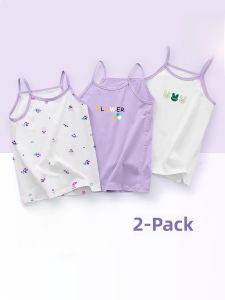 Girls Cotton Camisole Tank Top Thin Base Layer Shirt round Neck Sweet Style Small Child to Large Child Suitable All Seasons