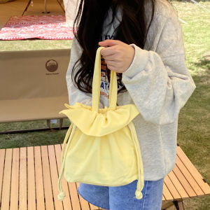 Flower-Picking Cloth Japanese and South Korean Style Pleated Canvas Shoulder Bag Medium Size Soft Texture for Youth