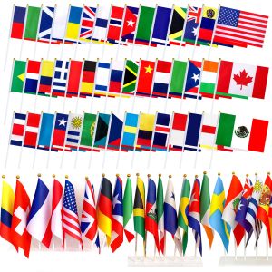 International World Stick Flags Small Mini Hand Held Flags National Flag with Plastic Pole Double Sided Polyester Printing New