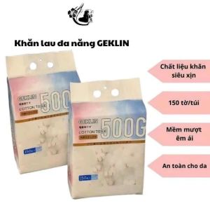 Khăn Lau Mặt Khô GEKLIN gói 150 tờ Dạng Rút Cotton Đa Năng 100% Cotton Dùng 1 Lần 500gr Làm Đẹp Da Skincare
