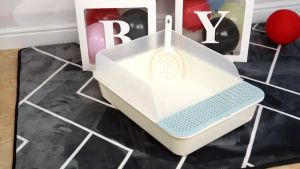 Cat Litter Box Semi-closed Large Size Grid Litter Box Cat Sand Box