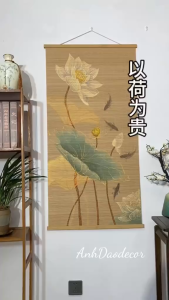 Tranh Mành Trúc Nghệ Thuật Mành Tre Hoa Sen Trang Trí Nhà Phòng Trà Phòng Thờ Treo Phía Sau Tượng Phật