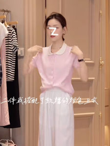 Summer Short Sleeve T-Shirt Womens Sweet Color Block Polo Shirt Casual Style Polyester Fiber Straight Cut Basic Fit