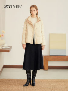 Winter Down Coat Detachable Hood Satin High Density Cocoon Type