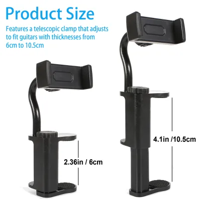 Guitar Phone Holder Hands-Free Adjustable Phone Support Multi-Purpose Guitar Stand Holder for Microphones Stand/Smartphones