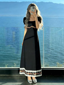 NIUVIES | Beautiful Black Floral Waist-Cinching Slimming Maxi Dress