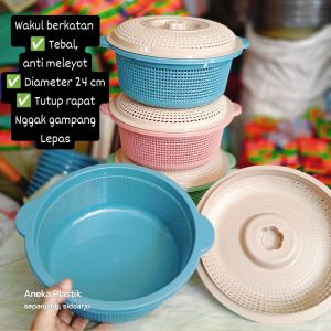 ( DAPAT 12 SET ) Wakul anyam bulat bertutup / waskom kuping tutup / keranjang berkatan / hajatan/ syukuran / plastik / kenduren / selametan / tasyakuran / nikahan / bancaan / ceting