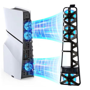 พัดลมระบายความร้อนพร้อมไฟ LED สําหรับ Playstation 5 Slim Disc และ Digital Editions Cooling System Cooler Base สําหรับ PS5 Slim อุปกรณ์เสริม