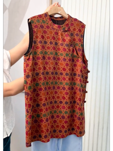QINGNAER | Vintage Chinese Style Sleeveless Top Loose Fit Slimming Large Size Womens Wear