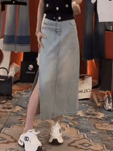 High Waist A-Line Mini Skirt for Women Summer 2024 Elegant Slimming Asymmetrical Zipper Denim Skirts Versatile Fashionable