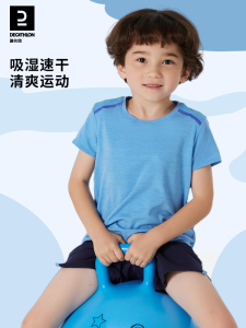 เสื้อยืดเด็กแห้งเร็ว Decathlon ฤดูใบไม้ผลิและฤดูร้อน แขนสั้นบาง สำหรับเด็กชายและเด็กหญิง วิ่ง ใส่ไปโรงเรียน เสื้อผ้ากีฬาแบบสวมศีรษะ