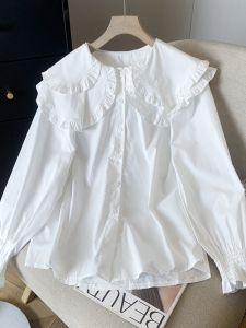 Áo Sơ Mi Trắng Cổ Búp Bê Ngọt Ngào Dành Cho Nữ Mùa Xuân Thu 2025 Thiết Kế Mới Thanh Lịch Tay Bồng Nhỏ Phong Cách Hàn Quốc