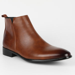 British Style Chelsea Boots for Men Pointed Toe Zipper Casual Leather Boots Trendy Mens Boot Mid-Calf Ultra-Fiber Leather